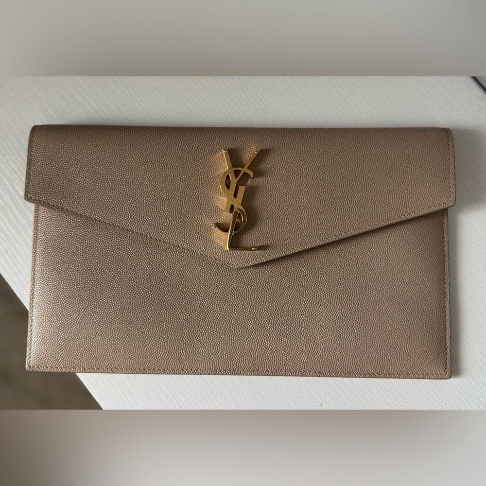 SAINT LAURENT UPTOWN YSL GRAINED LEATHER POUCH